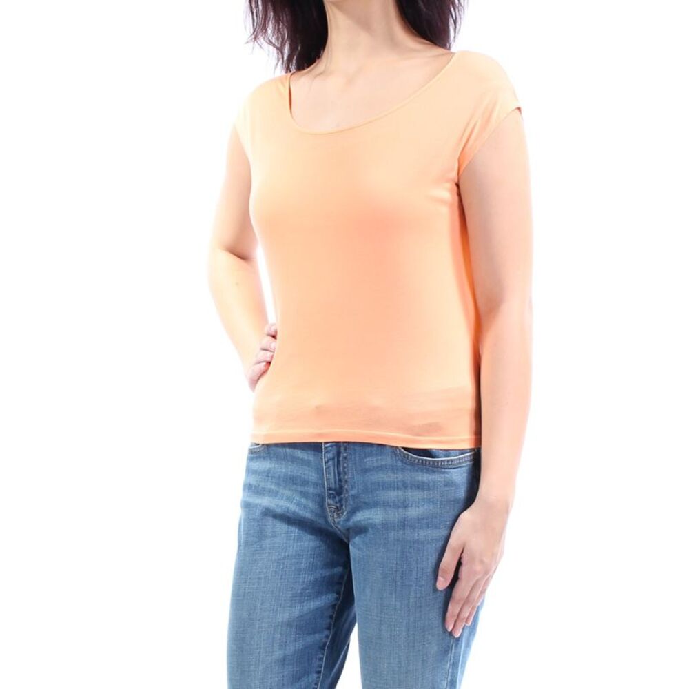 COLOR STORY Womens Orange Tie Short Sleeve Scoop Neck Top Size: M